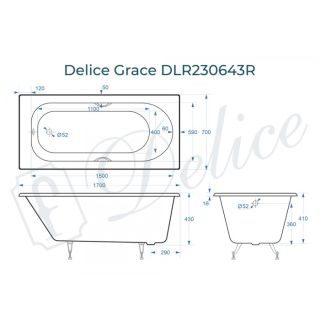 Ванна чугунная Delice Grace DLR230643R 170х70 с отверстиями под ручки